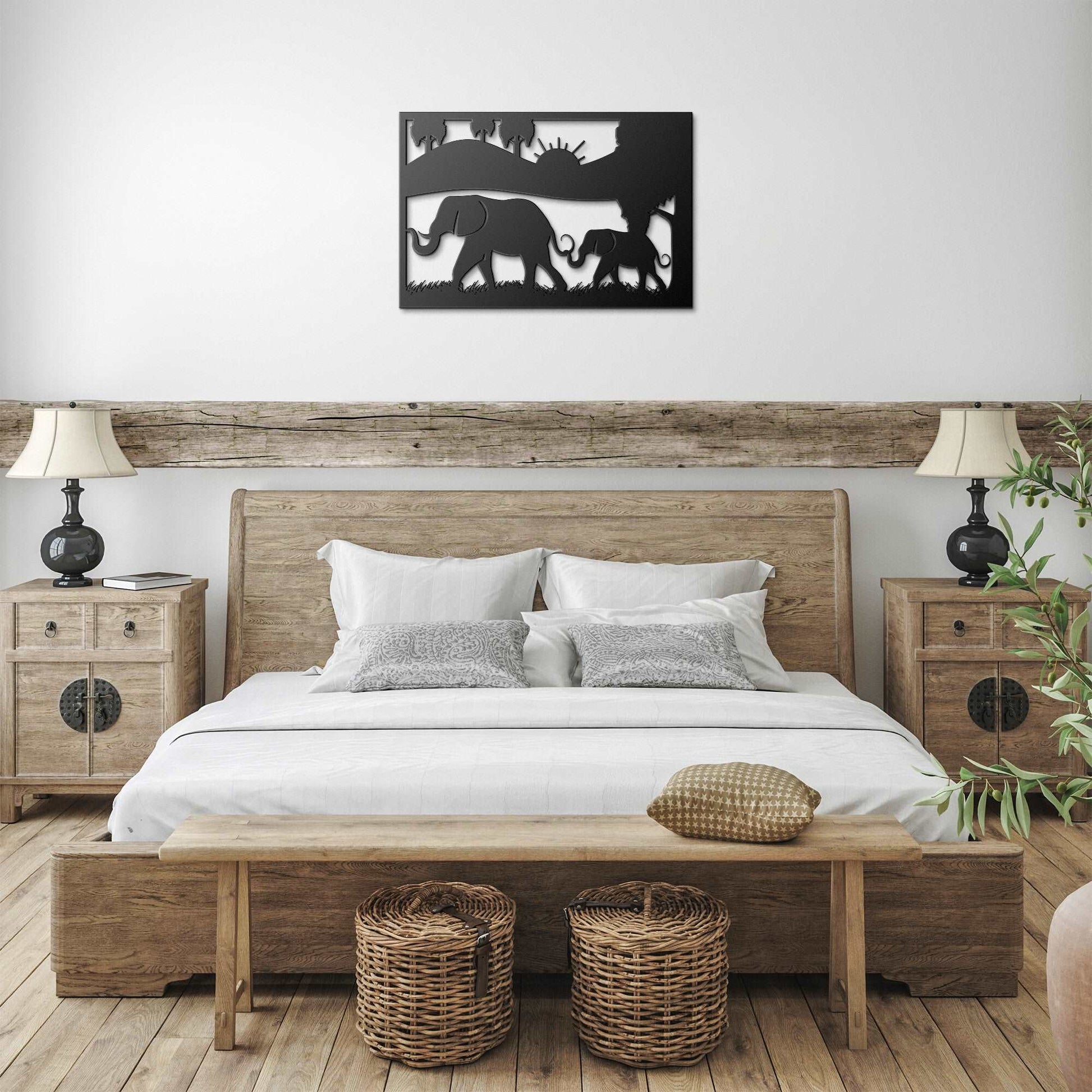 Elephant and Baby Metal Wall Art