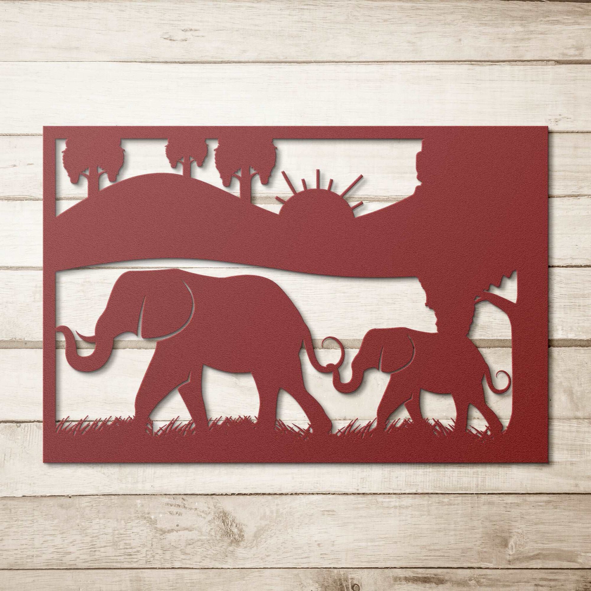 Elephant and Baby Metal Wall Art