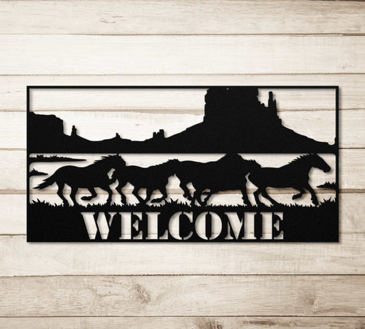 Herd of Horses Metal Welcome Sign