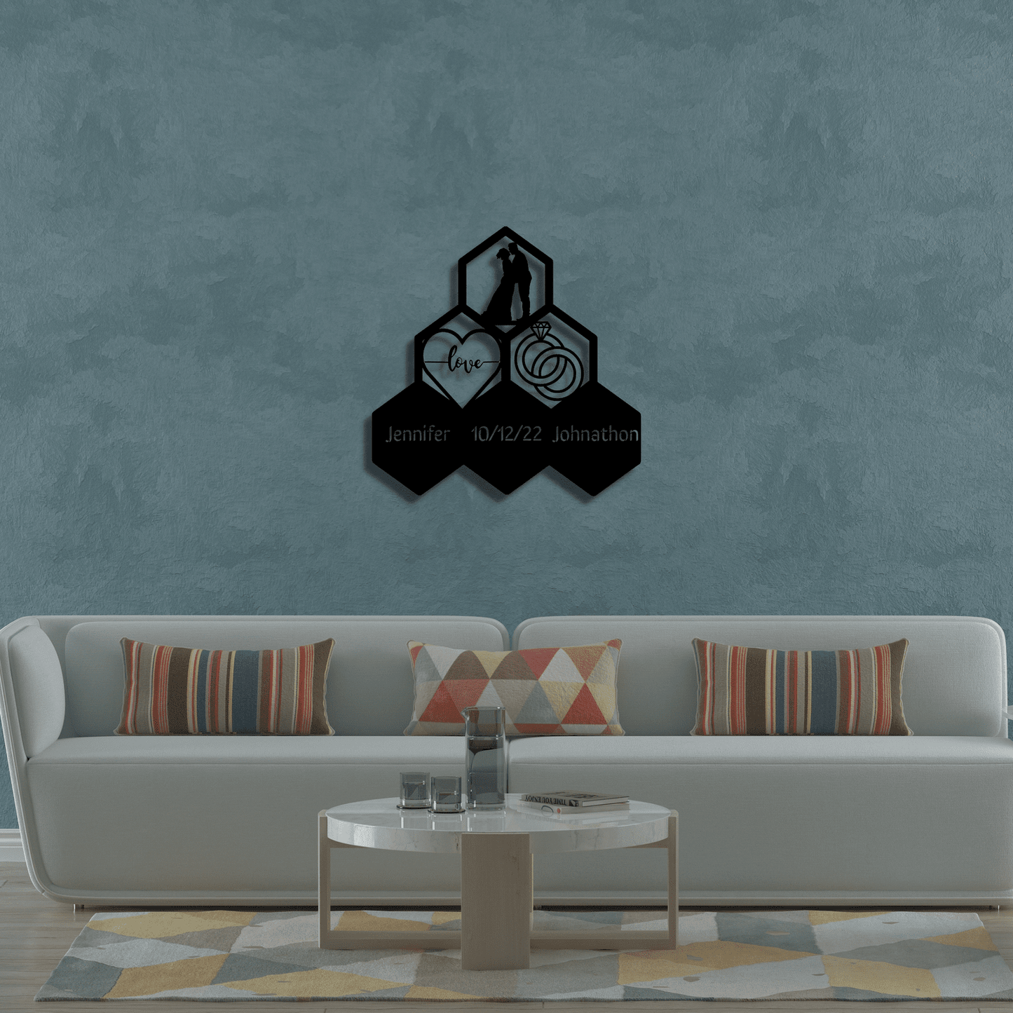 Personalized Hexagon Wedding Metal Wall Art