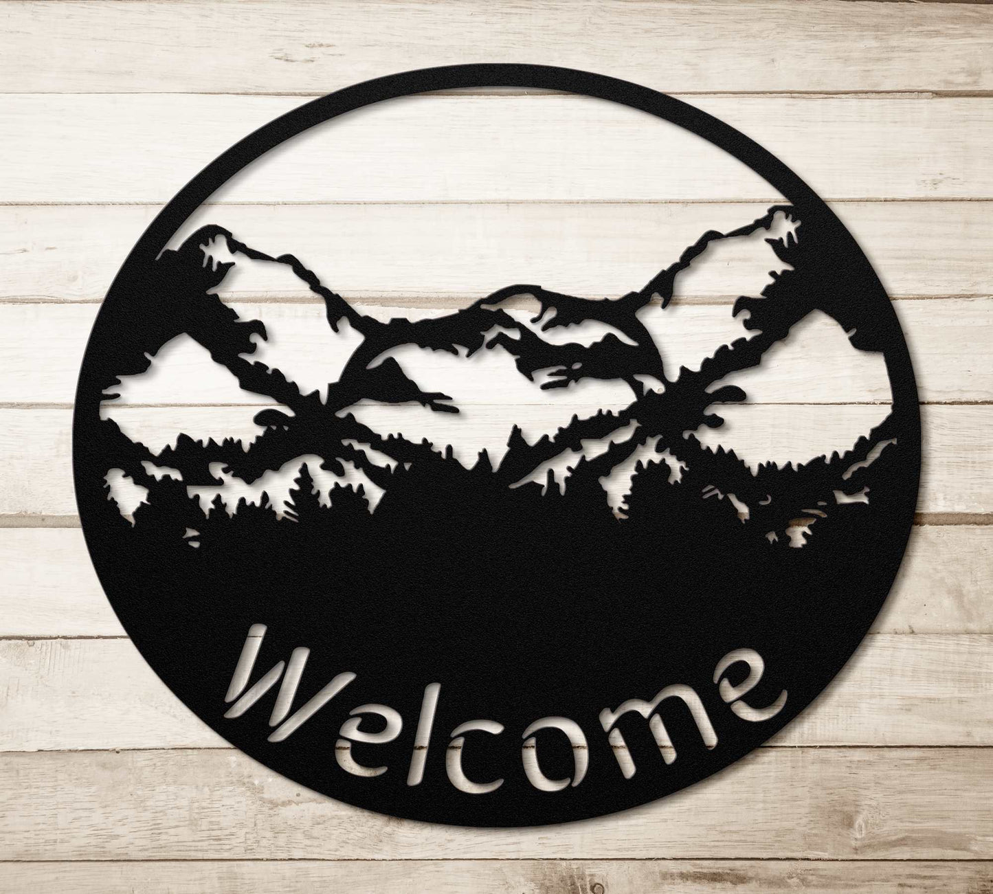 Mountainous Metal Welcome Sign