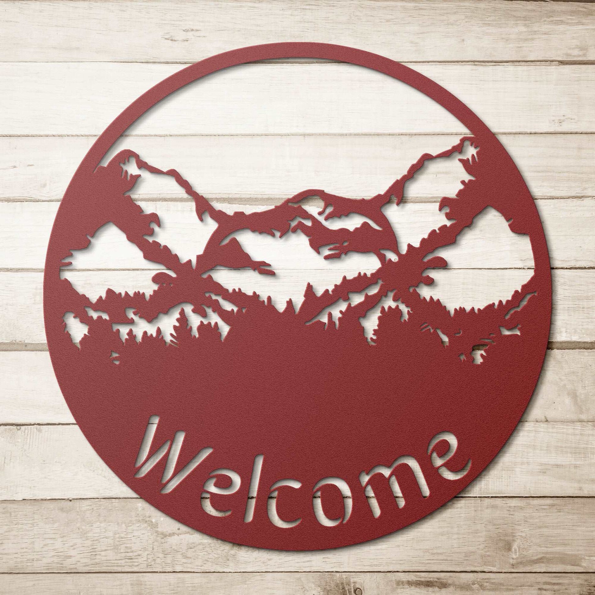 Mountainous Metal Welcome Sign