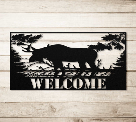 Moose Wilderness Front Door Metal Welcome Sign