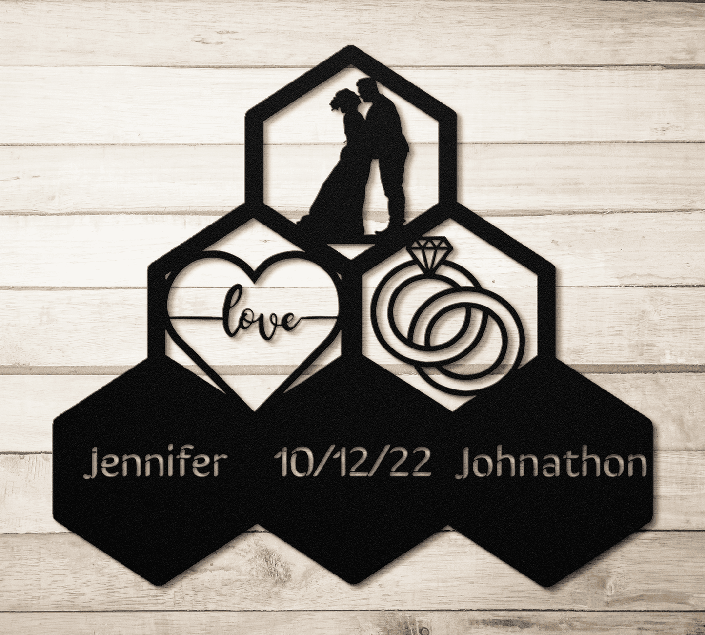 Personalized Hexagon Wedding Metal Wall Art