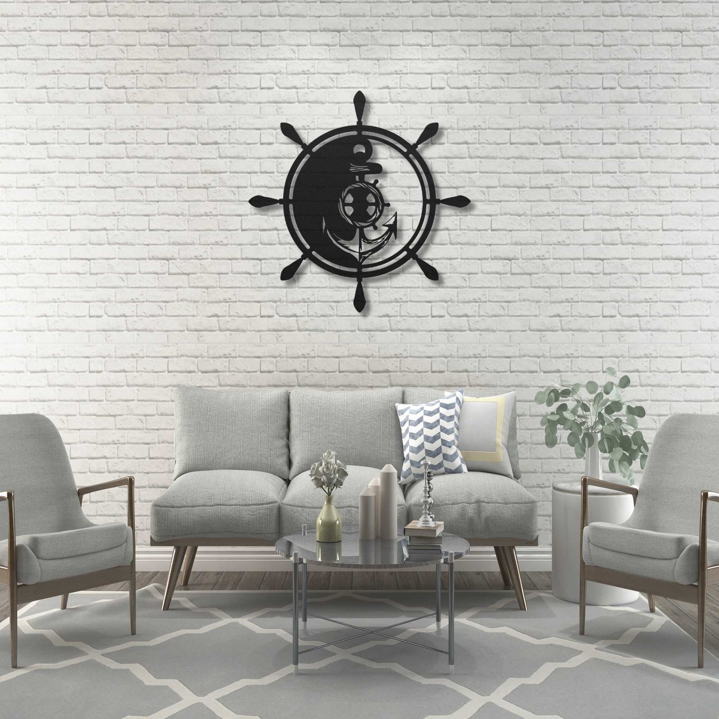 Nautical Anchor Wheel Metal Wall Art