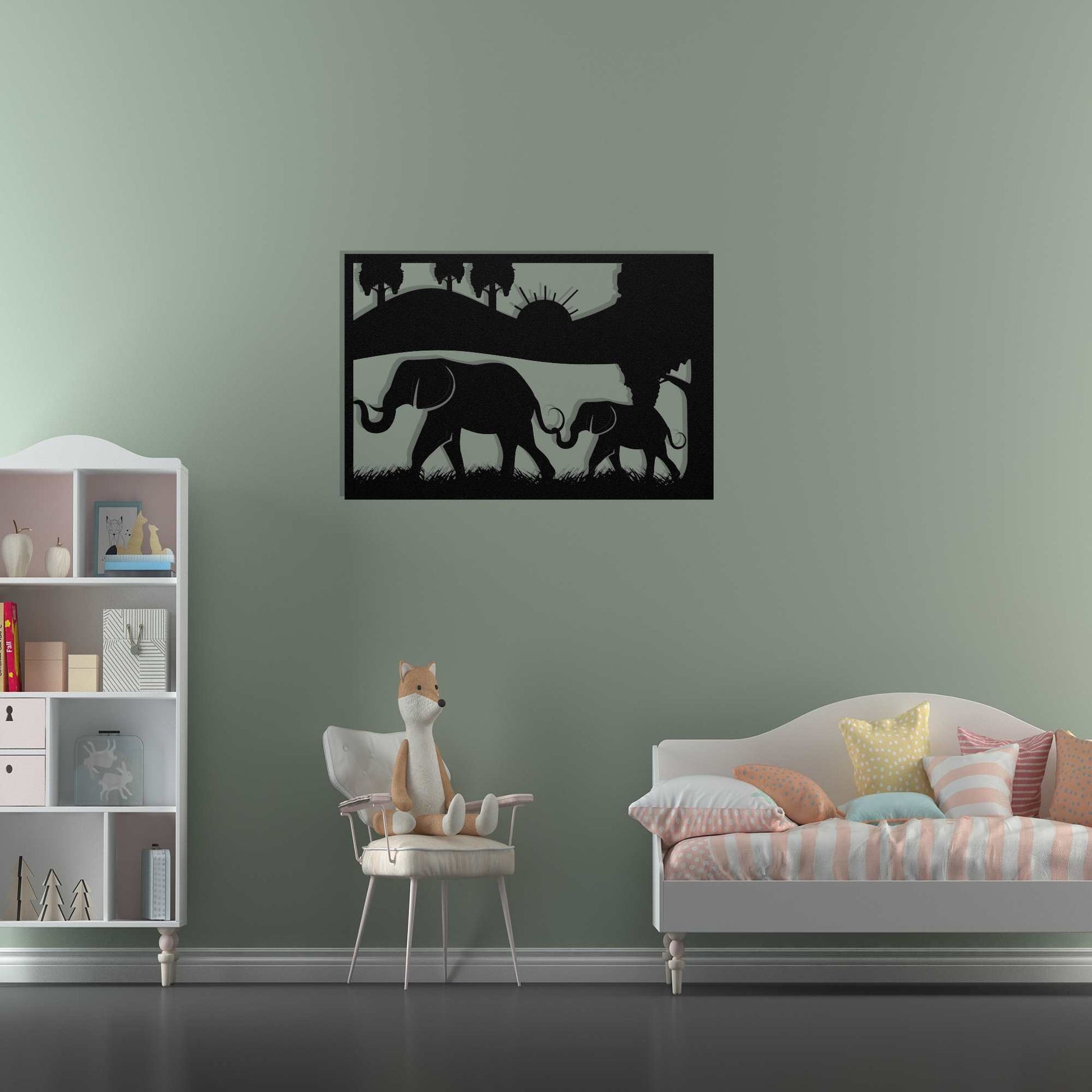 Elephant and Baby Metal Wall Art