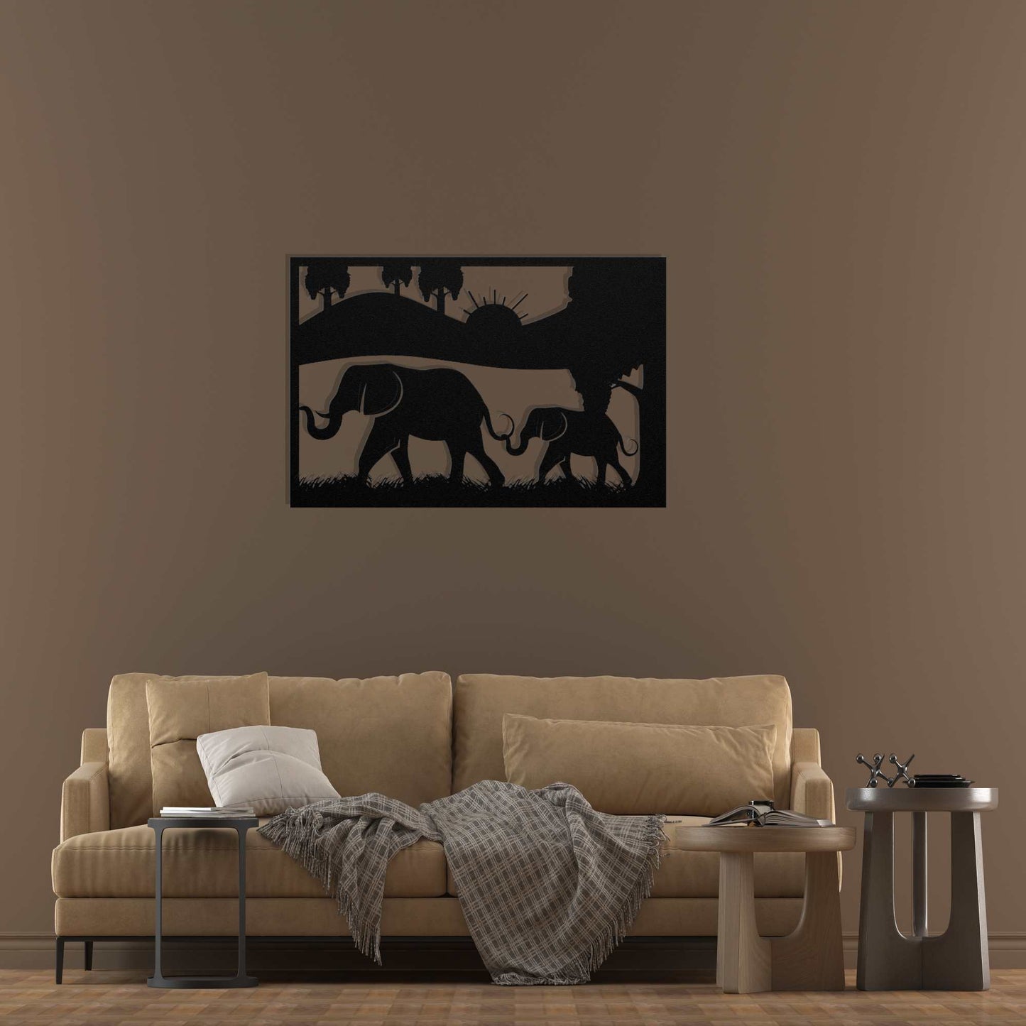 Elephant and Baby Metal Wall Art