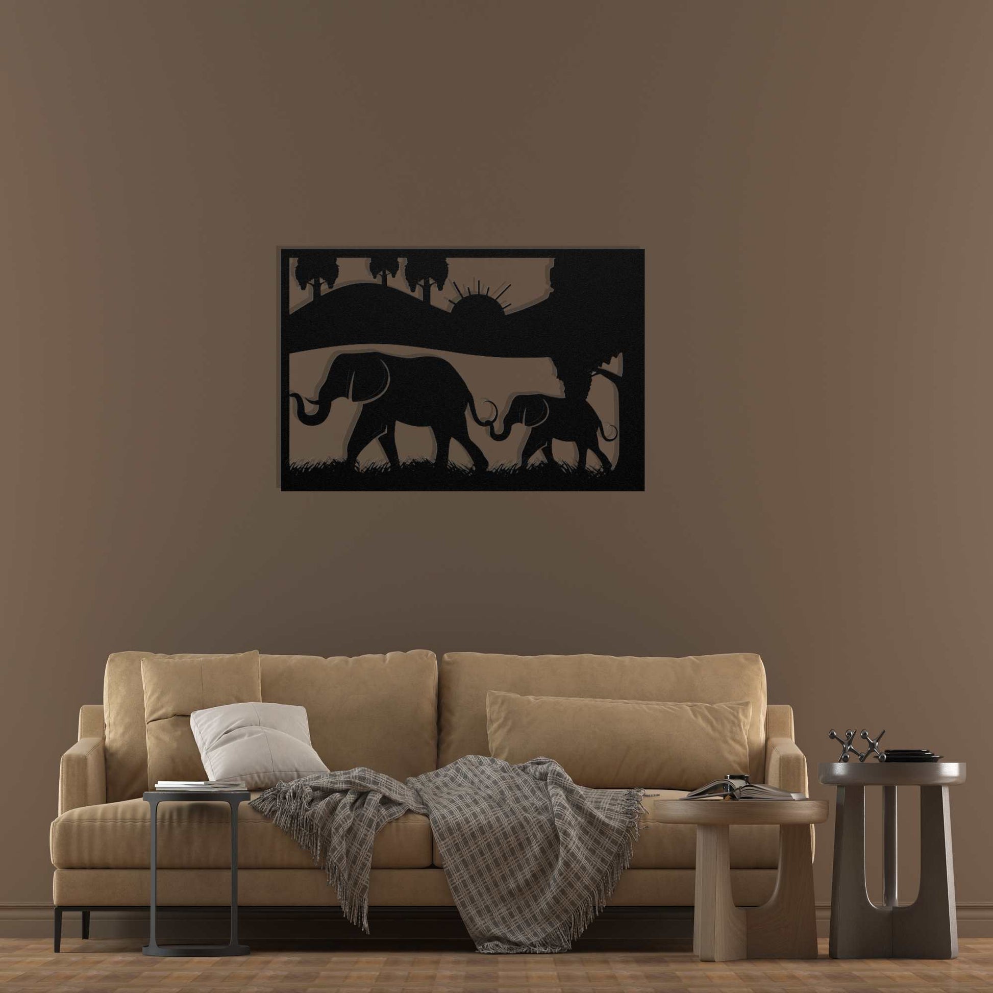 Elephant and Baby Metal Wall Art